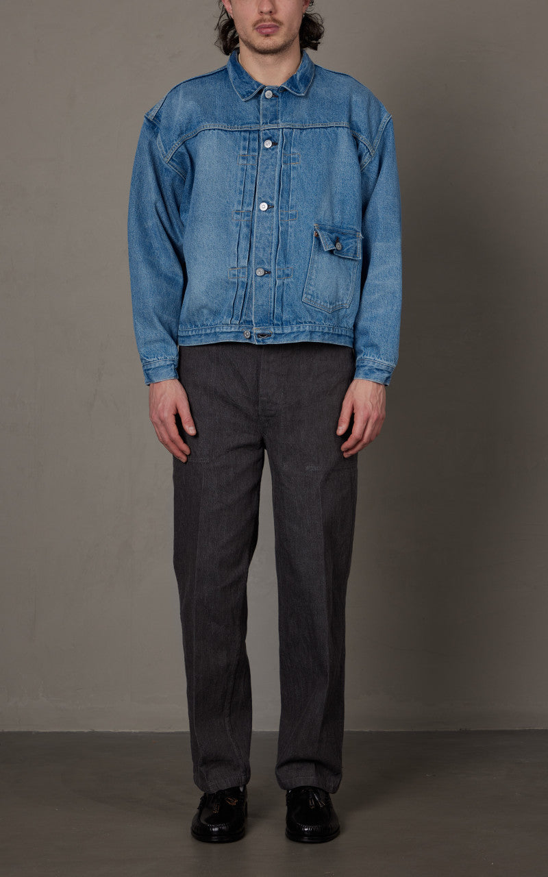 Kaptain Sunshine FM Denim Tracker Jacket Vintage Hand Wash Indigo