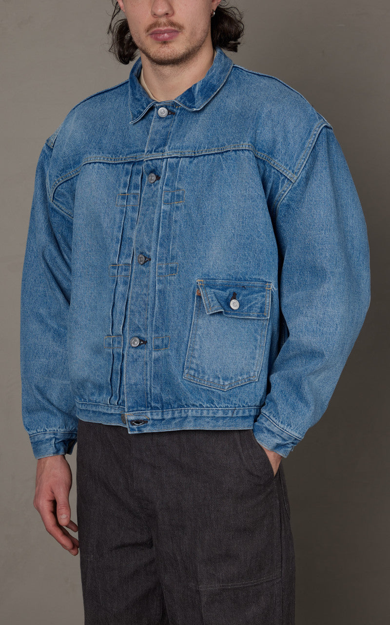Kaptain Sunshine FM Denim Tracker Jacket Vintage Hand Wash Indigo