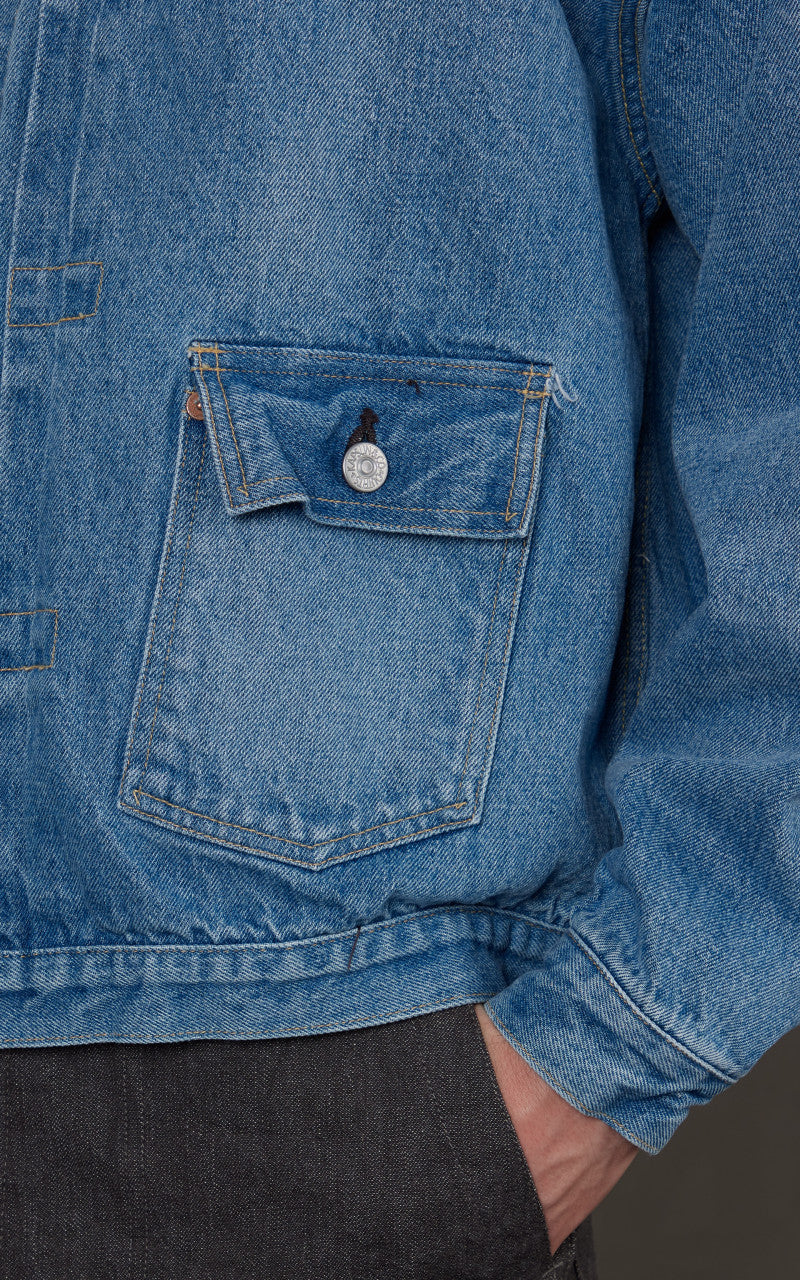 Kaptain Sunshine FM Denim Tracker Jacket Vintage Hand Wash Indigo