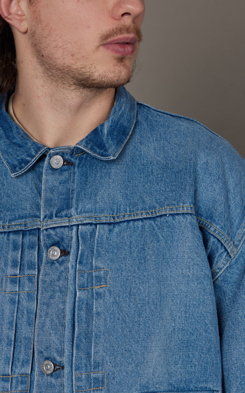 Kaptain Sunshine FM Denim Tracker Jacket Vintage Hand Wash Indigo