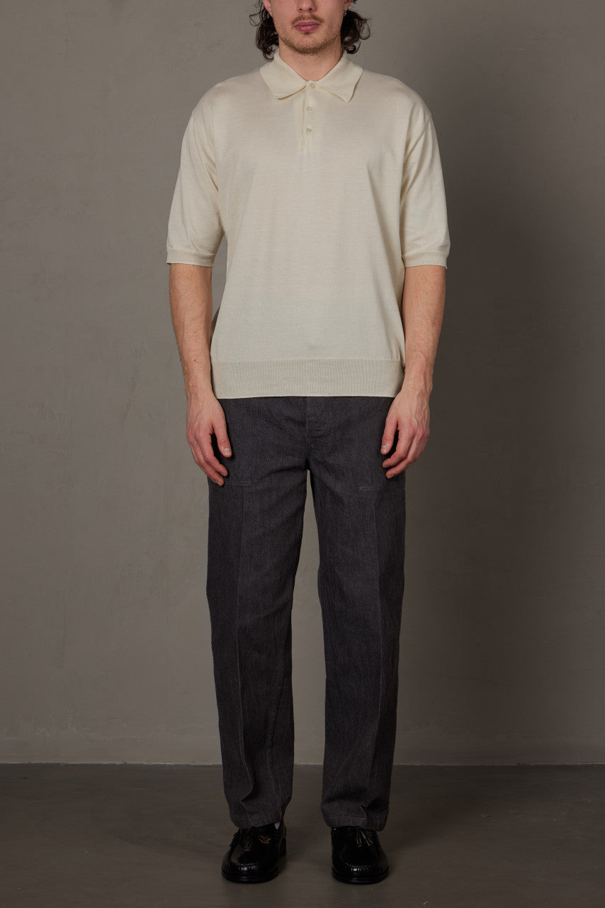 Kaptain Sunshine Cotton Knit Polo Shirt Ecru