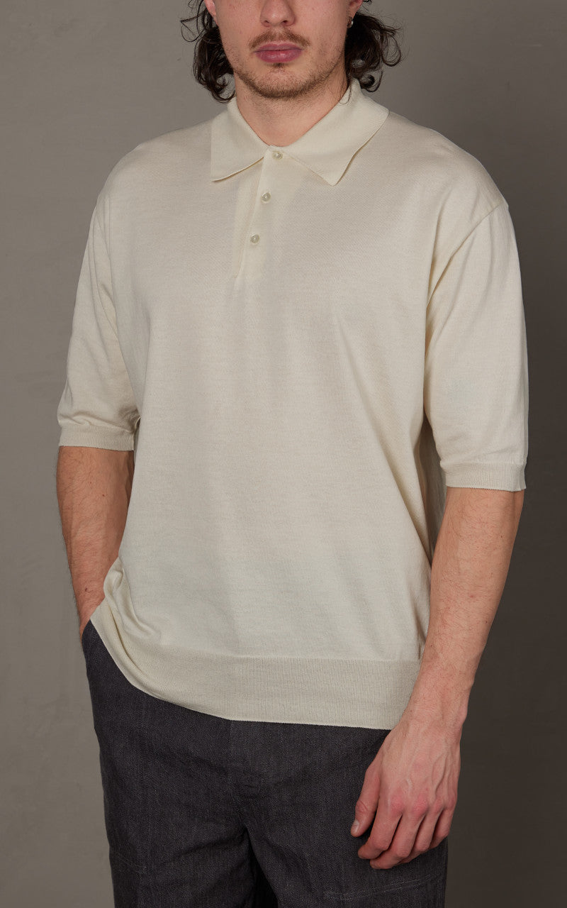 トップス KAPTAIN SUNSHINE Cotton Knit Poloshirt Kaptain Sunshine Cotton Knit Polo Shirt Ecru