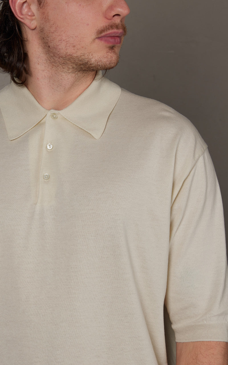 Kaptain Sunshine Cotton Knit Polo Shirt Ecru