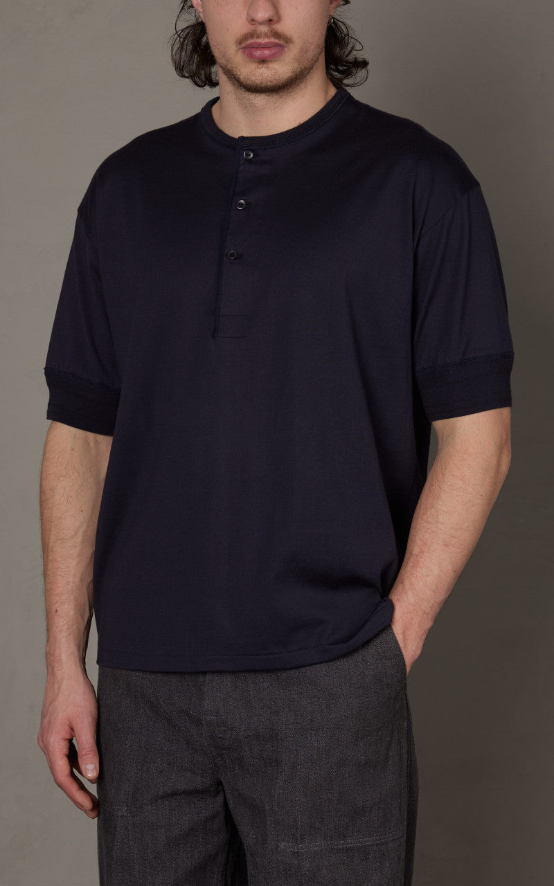 Kaptain Sunshine Suvin Supima Tube Henleyneck Tee Light Navy