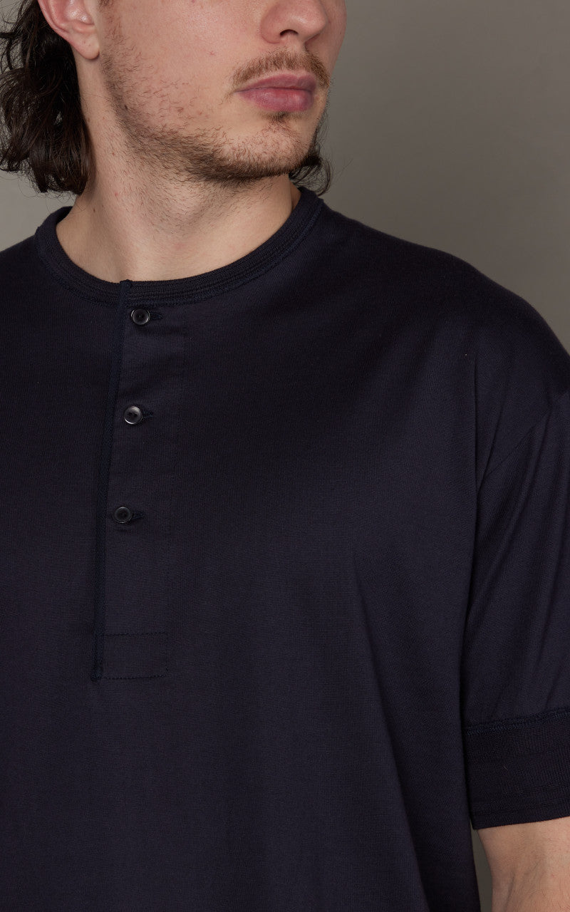 Kaptain Sunshine Suvin Supima Tube Henleyneck Tee Light Navy