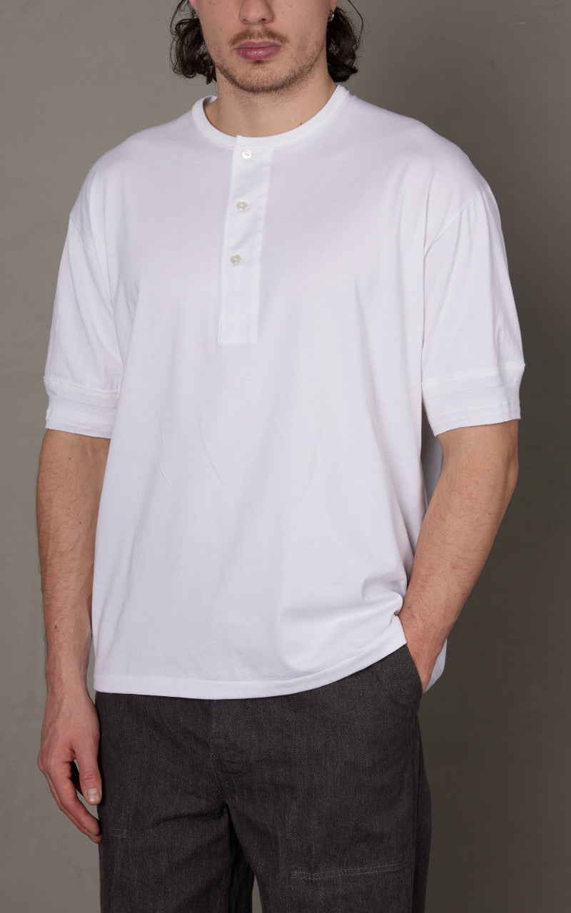 Kaptain Sunshine Suvin Supima Tube Henleyneck Tee Light White