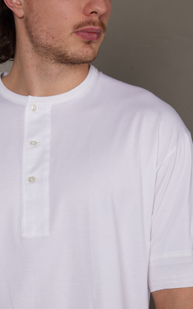 Kaptain Sunshine Suvin Supima Tube Henleyneck Tee Light White