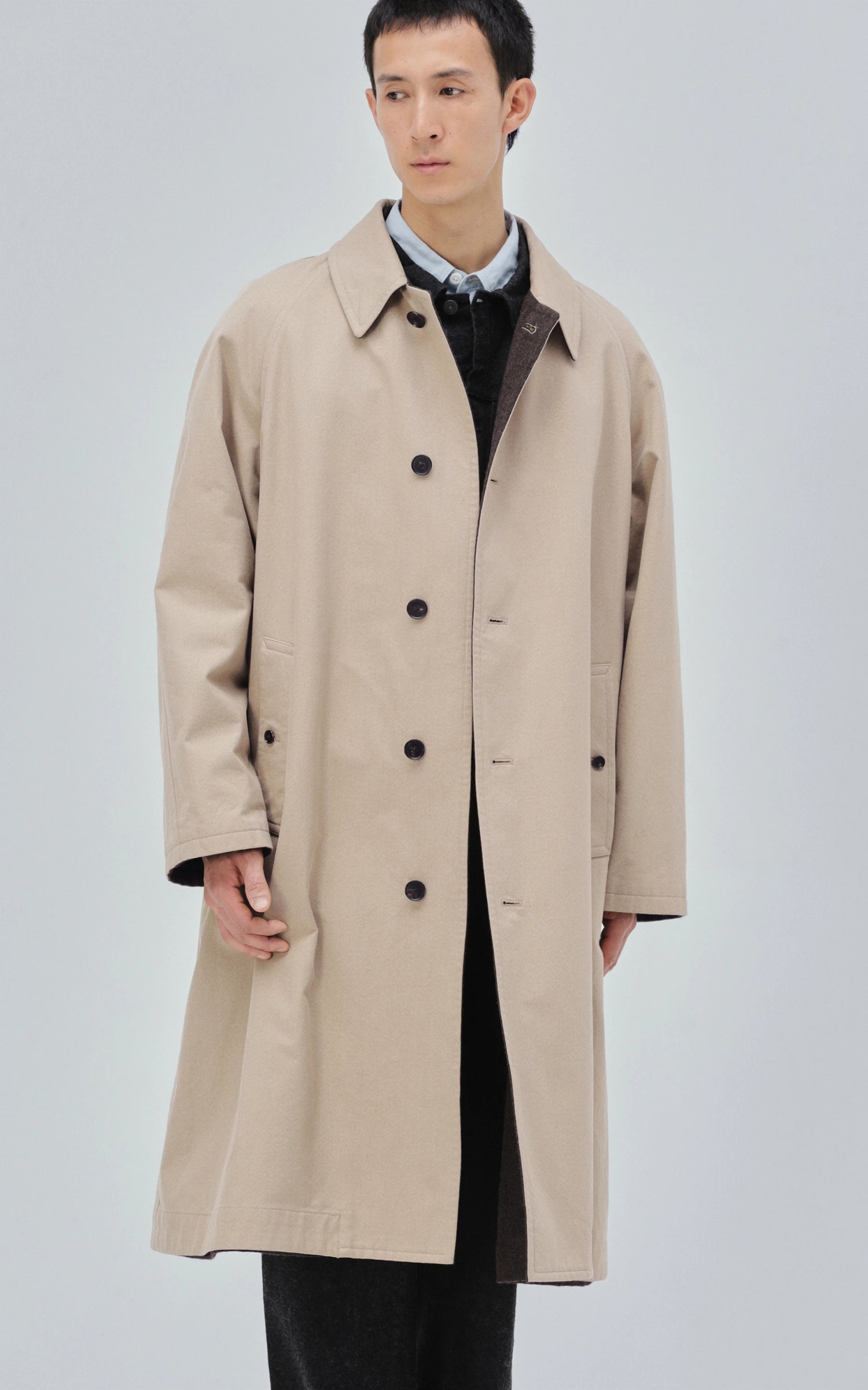 Kaptain Sunshine Umbrella Coat Cotton Mock Twist Khaki