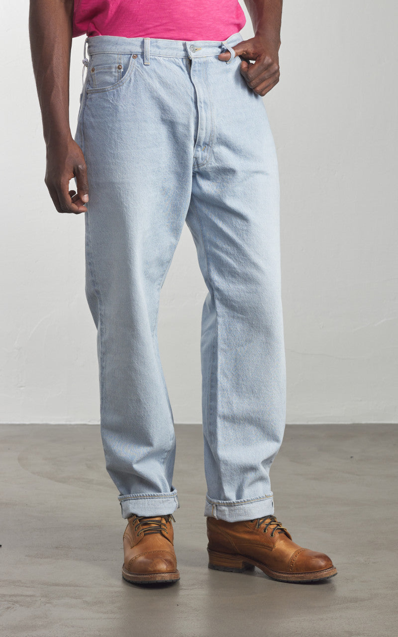 Kaptain Sunshine 5P Zipper Front Denim Pants Indigo Ice Wash