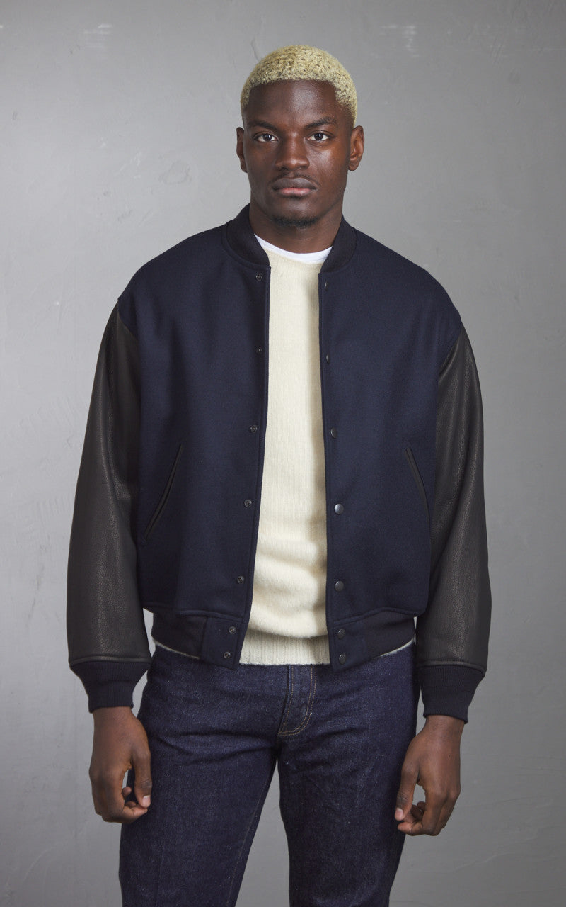 [極美品] KAPTAIN SUNSHINE Award Jacket KAPTAIN SUNSHINE Award Full-Grain Leather and Wool-Twill Bomber