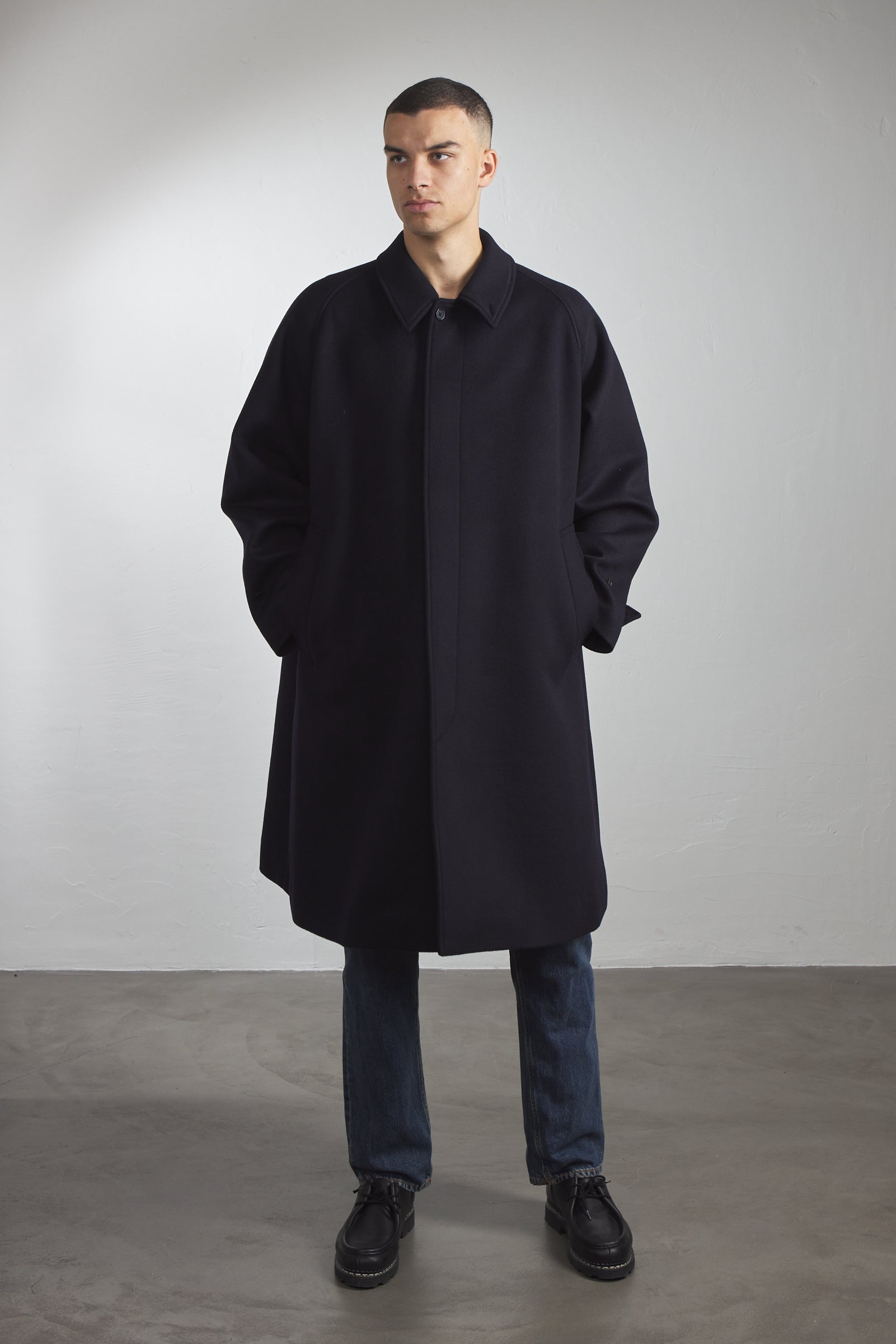 Kaptain Sunshine Walker Coat Cashmere Wool Navy