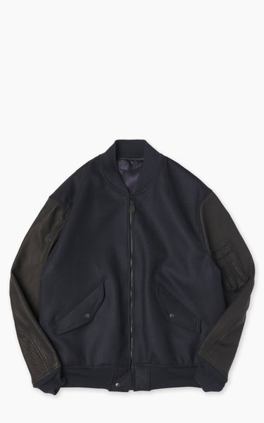 Kaptain Sunshine Melton Wool Bomber Jacket Navy