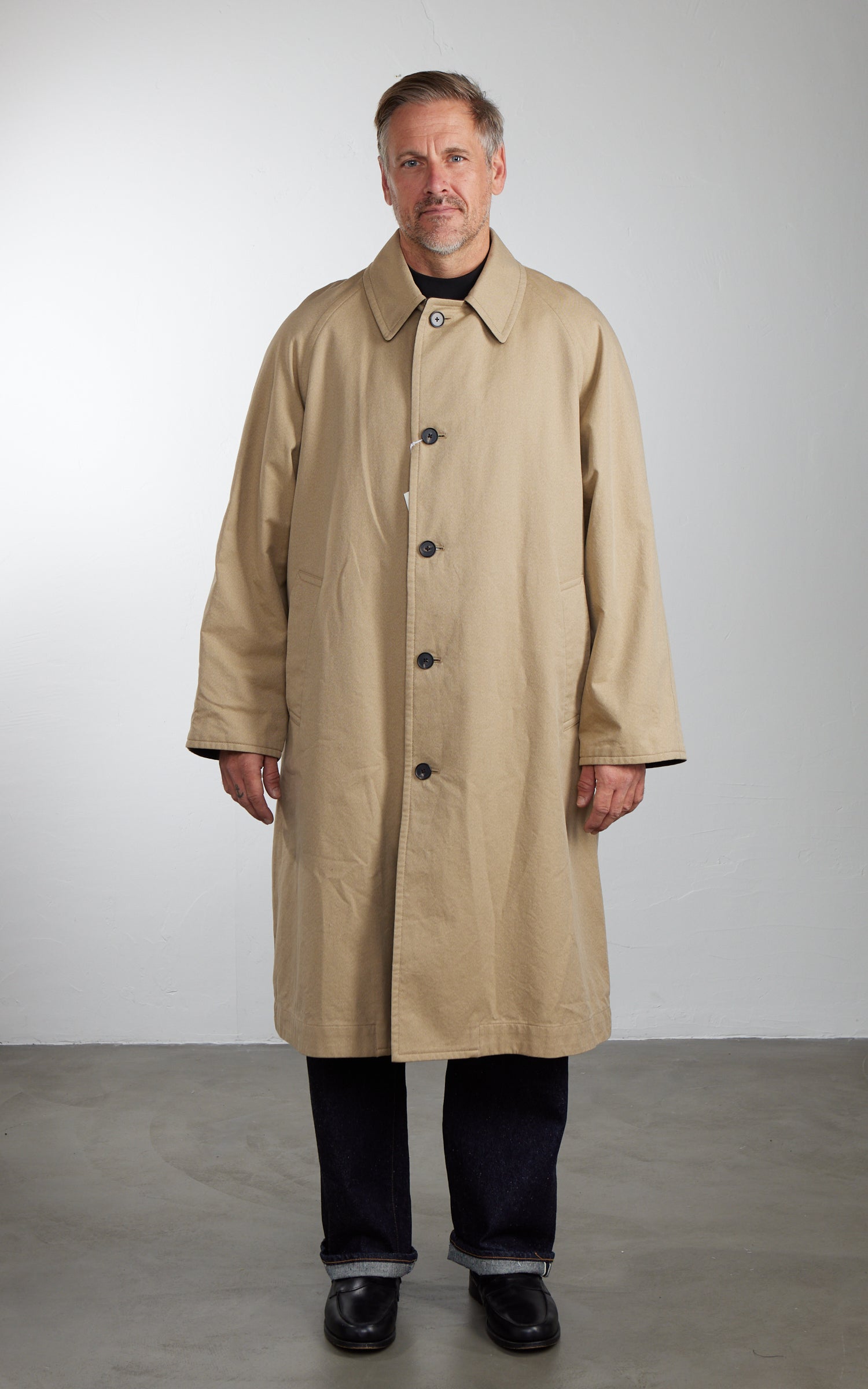 Kaptain Sunshine Umbrella Coat Cotton Mock Twist Khaki
