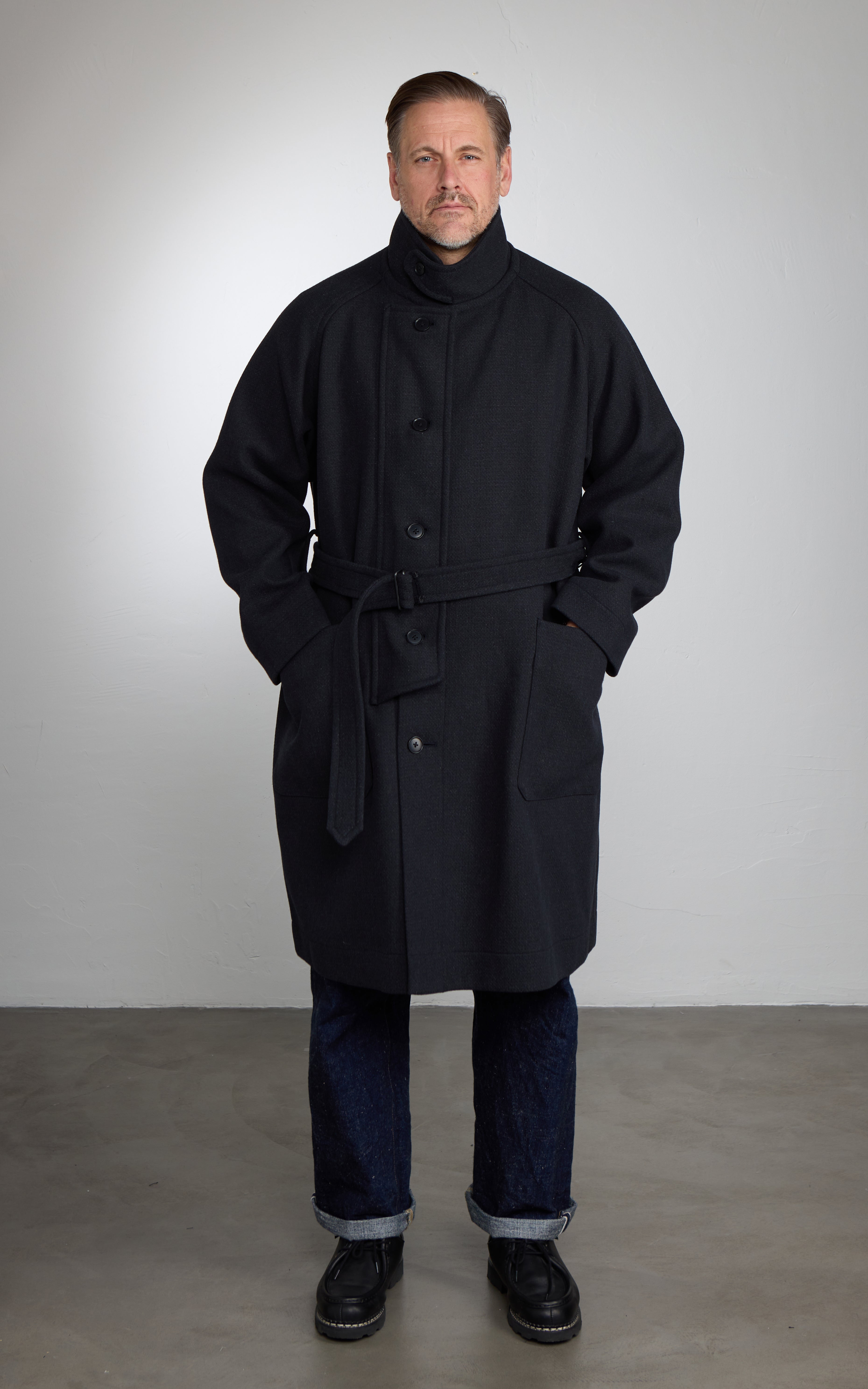 Kaptain Sunshine Stand Collar Coat Double Cloth Melton Moss
