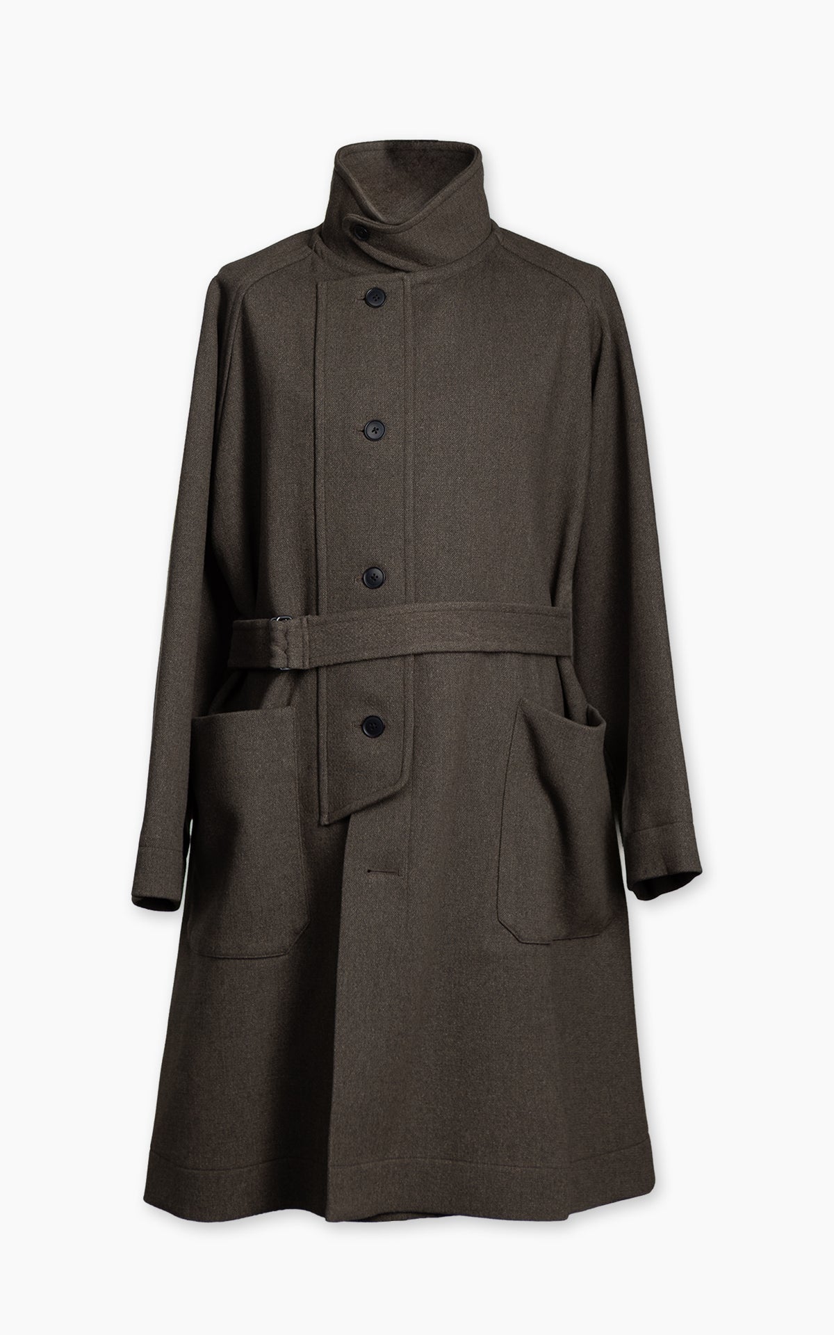 Kaptain Sunshine Stand Collar Coat Double Cloth Melton Moss