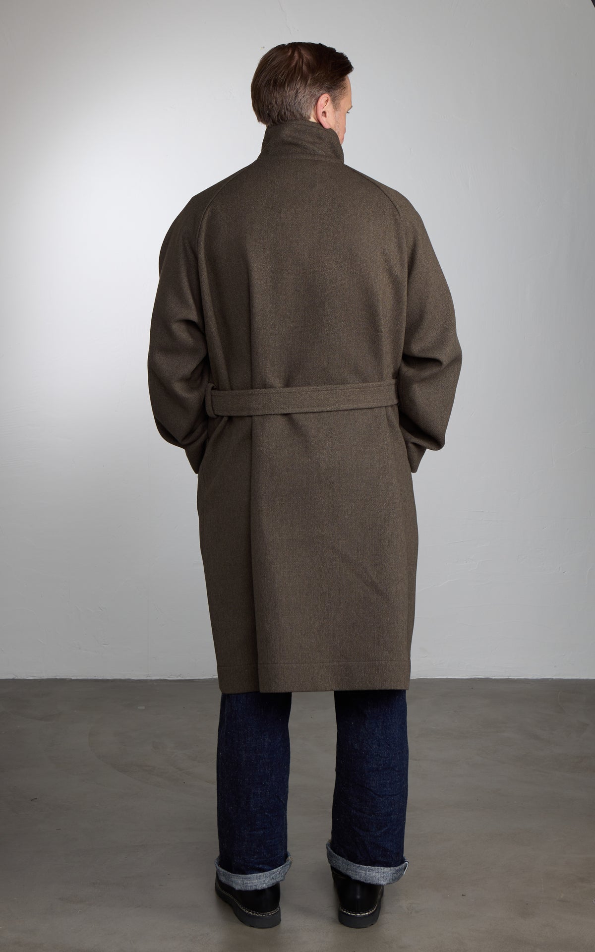 Kaptain Sunshine Stand Collar Coat Double Cloth Melton Moss
