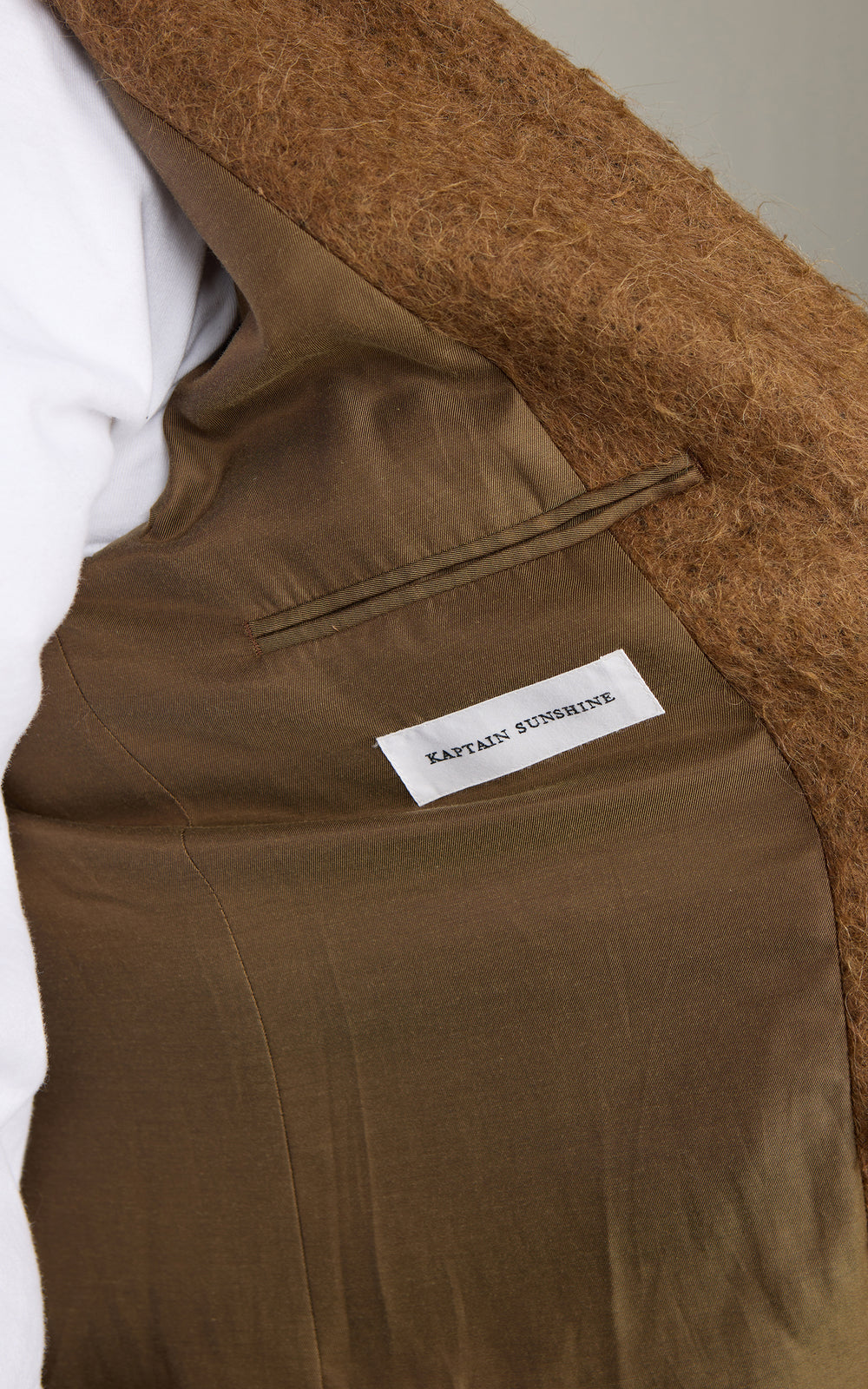 Kaptain Sunshine Double-Breasted Coat Napping Wool Cloth Top Khaki