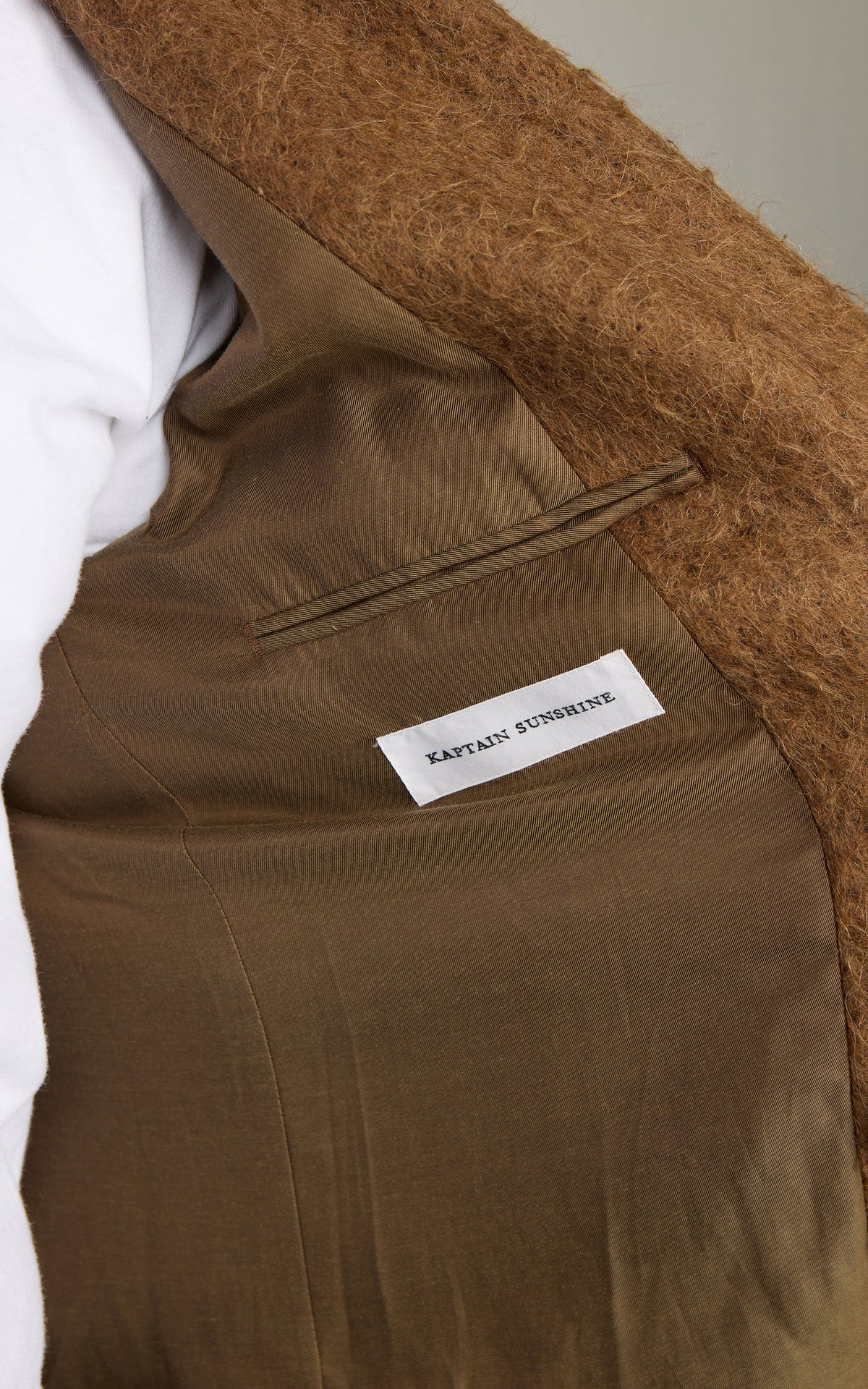 Kaptain Sunshine Double-Breasted Coat Napping Wool Cloth Top Khaki