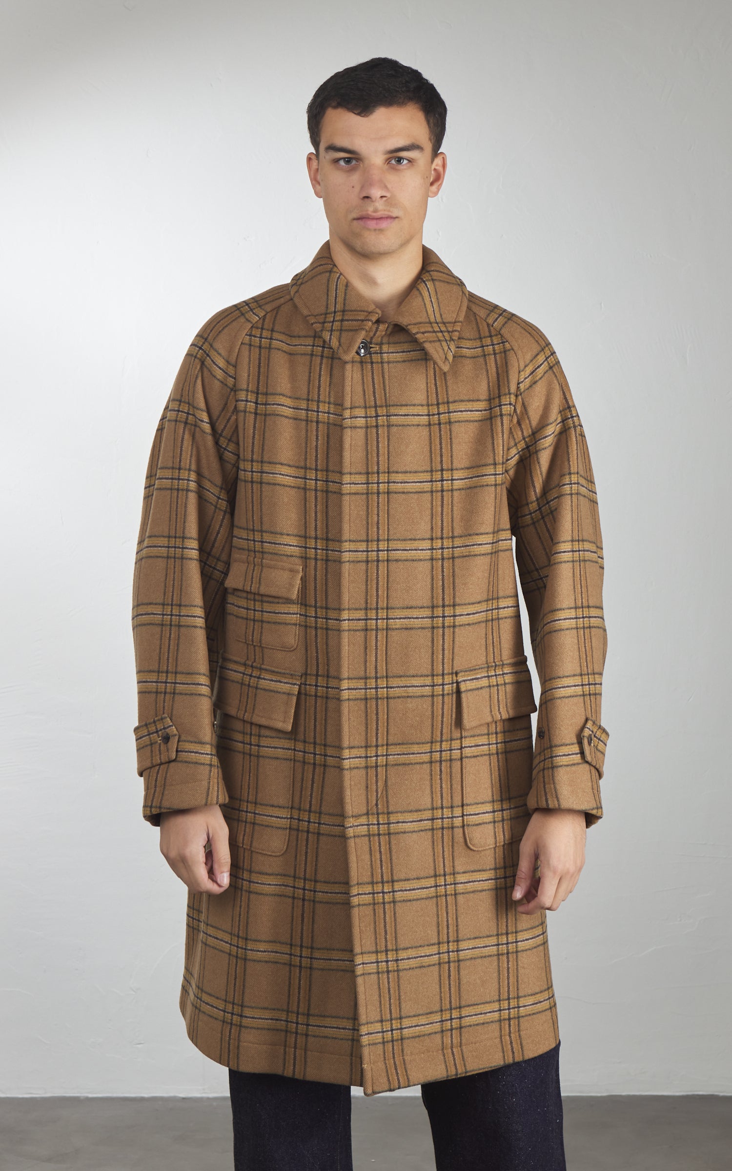 Kaptain Sunshine Traveller Coat Wool Plaid Beige