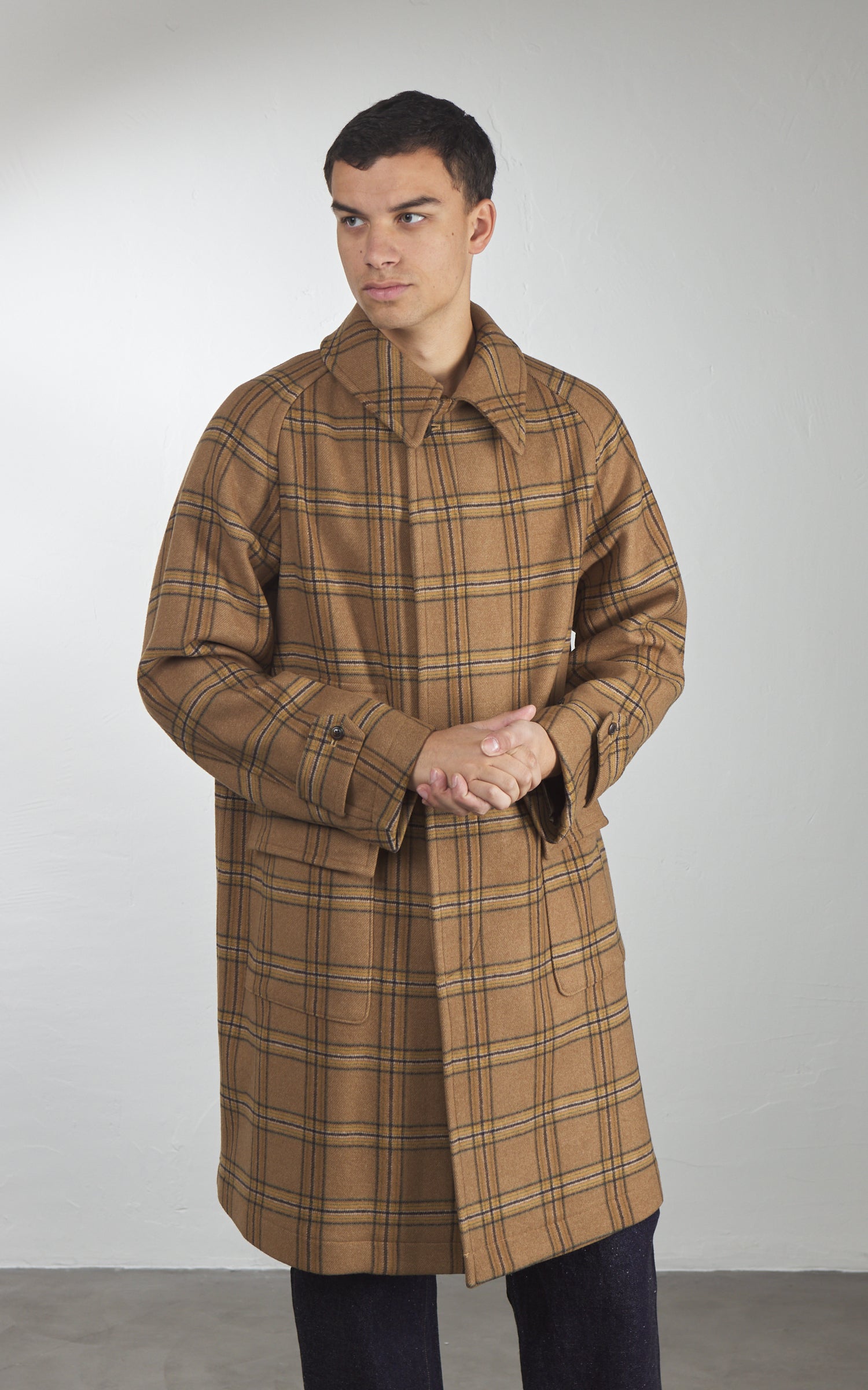 Kaptain Sunshine Traveller Coat Wool Plaid Beige