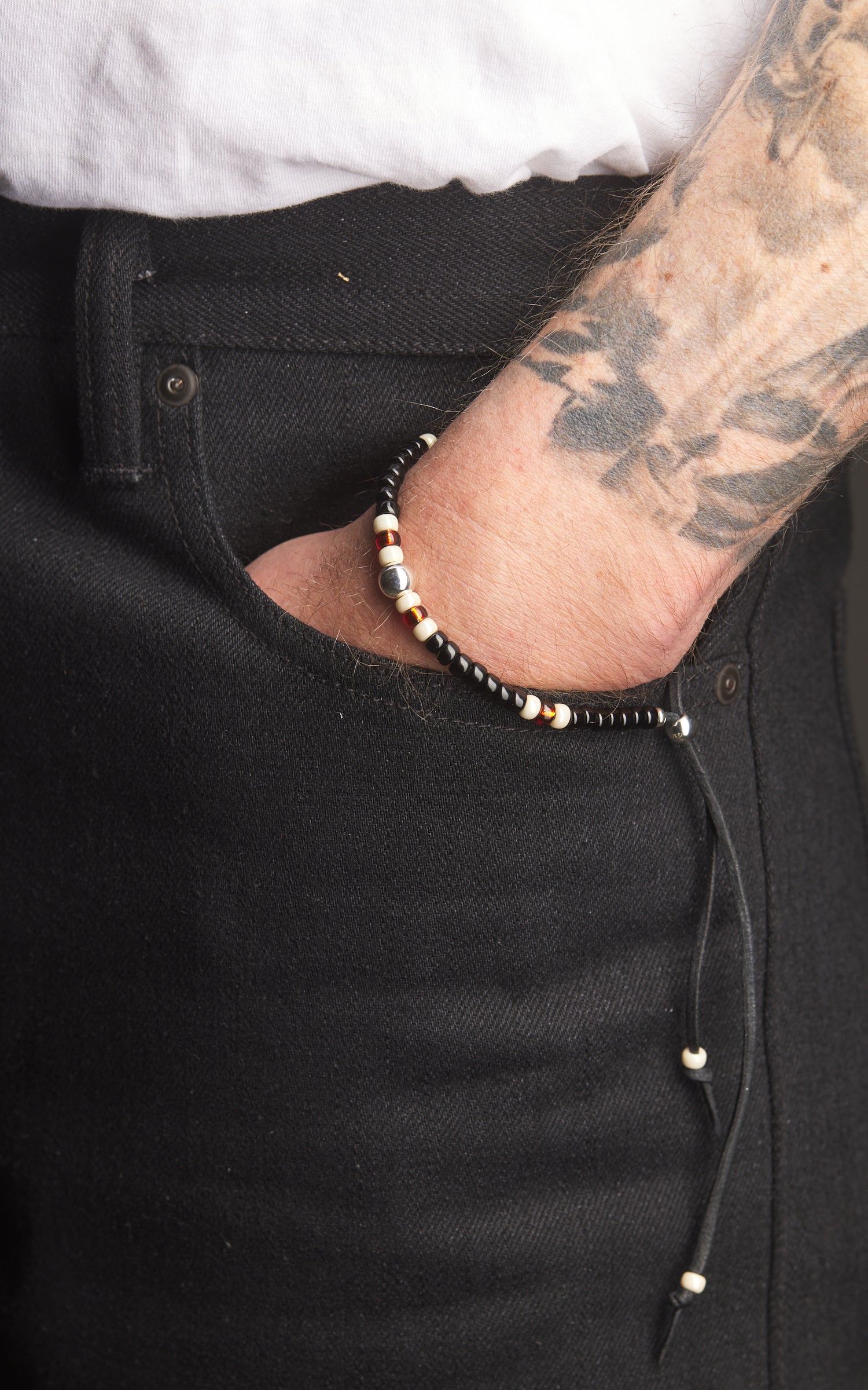 Kobashi Studio BRLS5002 Japanese Beads Bracelet Silver 925/Black/Off-White/Orange