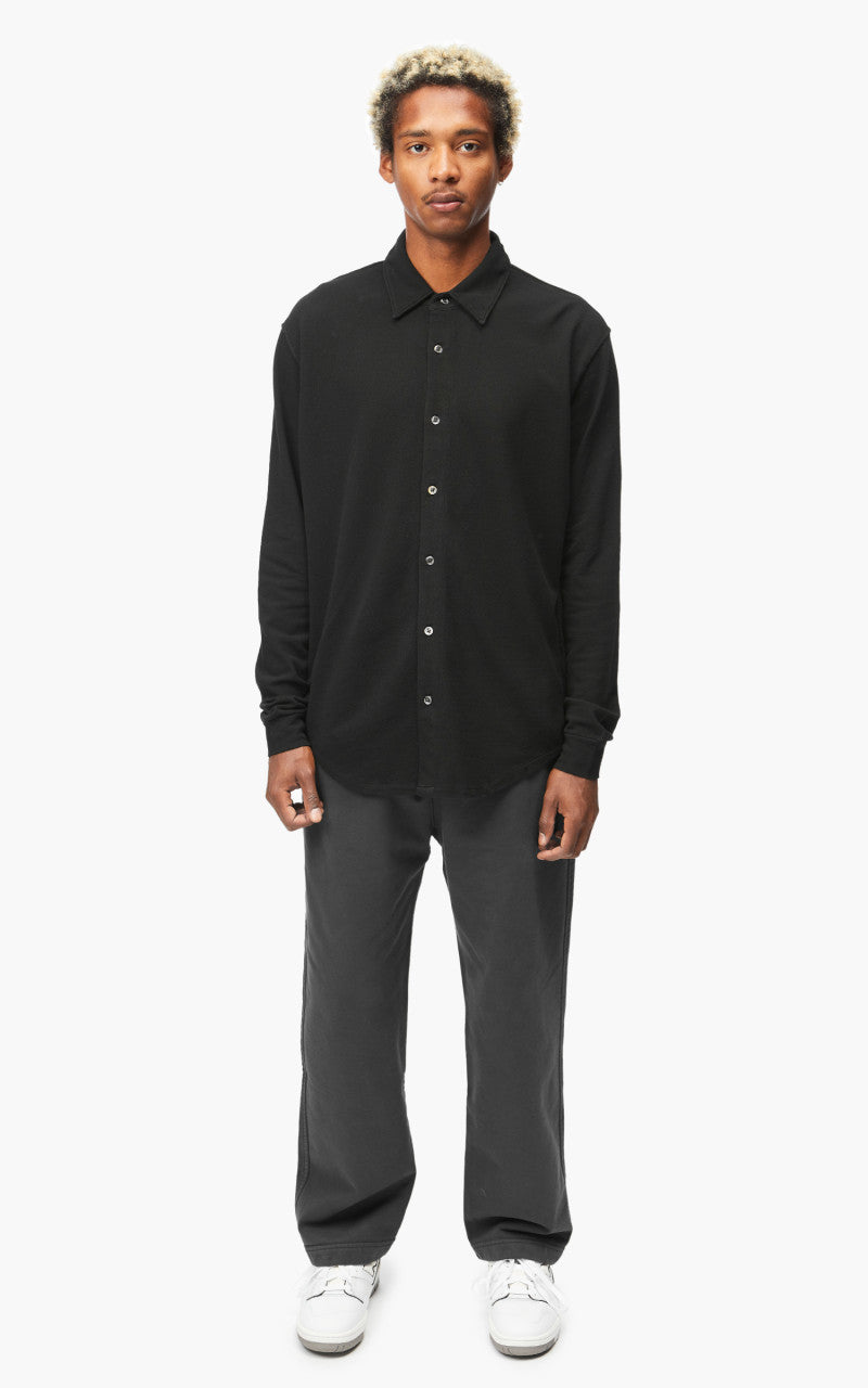 Lady White Co. Pique Button Down L/S Tee Black