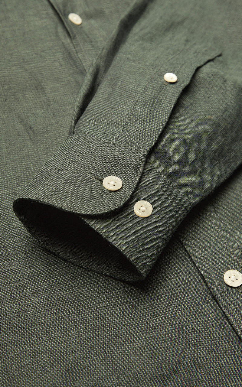 Portuguese Flannel Linen Shirt Dry Green