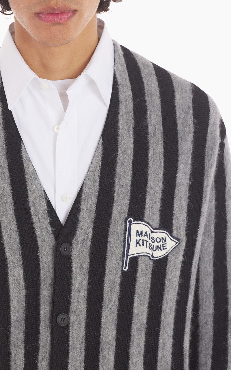 Maison Kitsuné Striped Comfort Cardigan Black/Stone Stripes