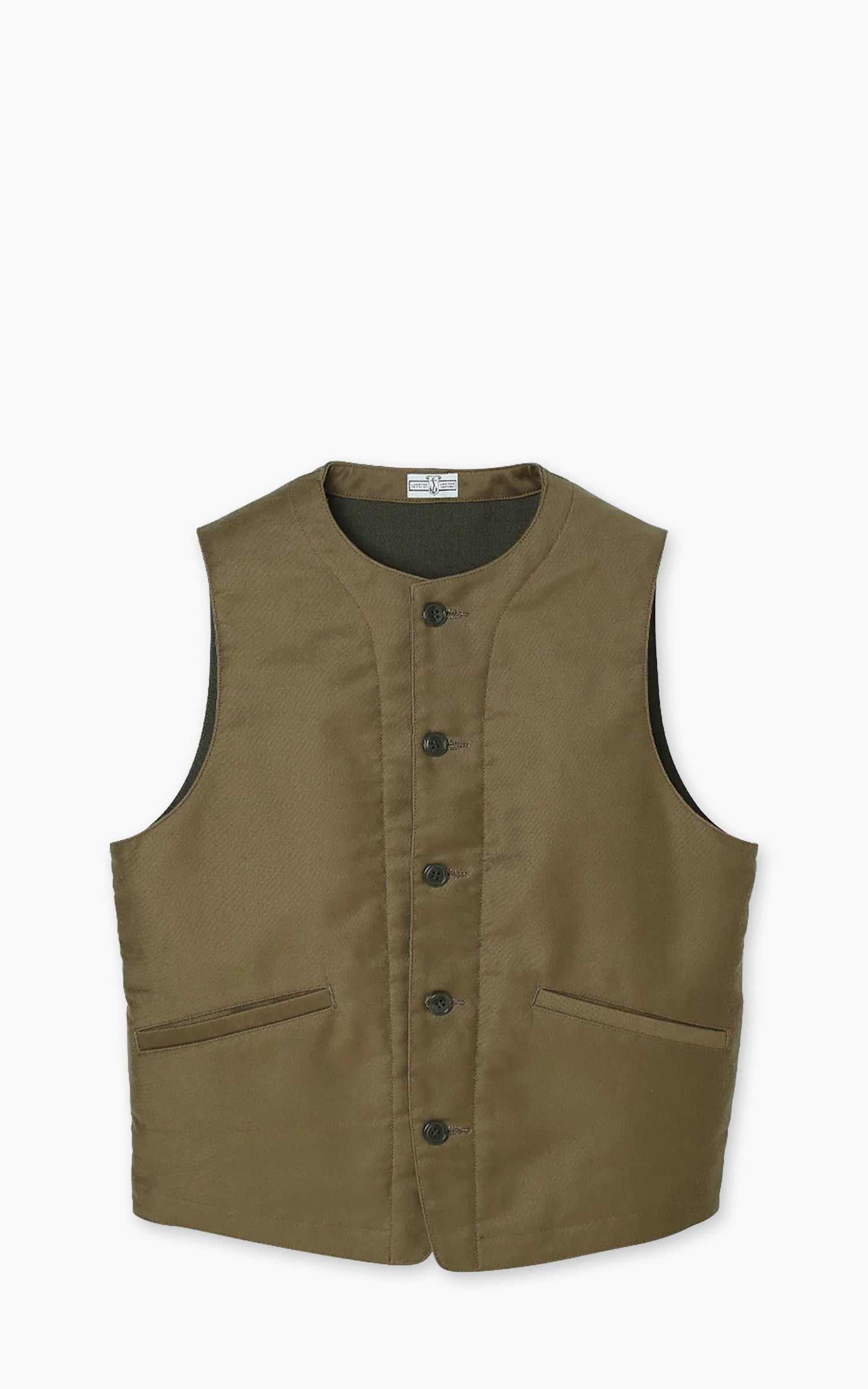 Lawford Lined Military Vest Moleskin Khaki