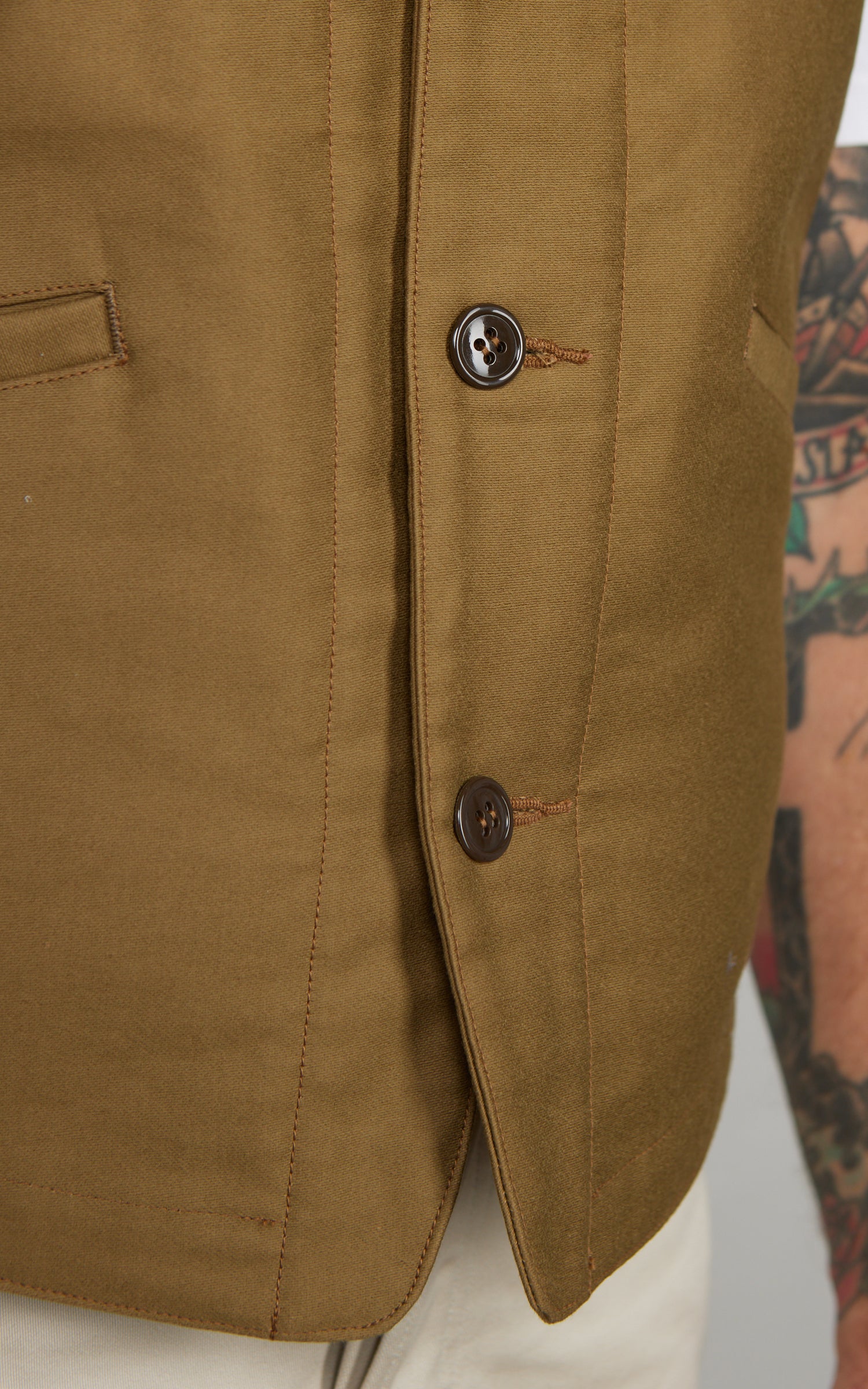 Lawford Lined Military Vest Moleskin Khaki
