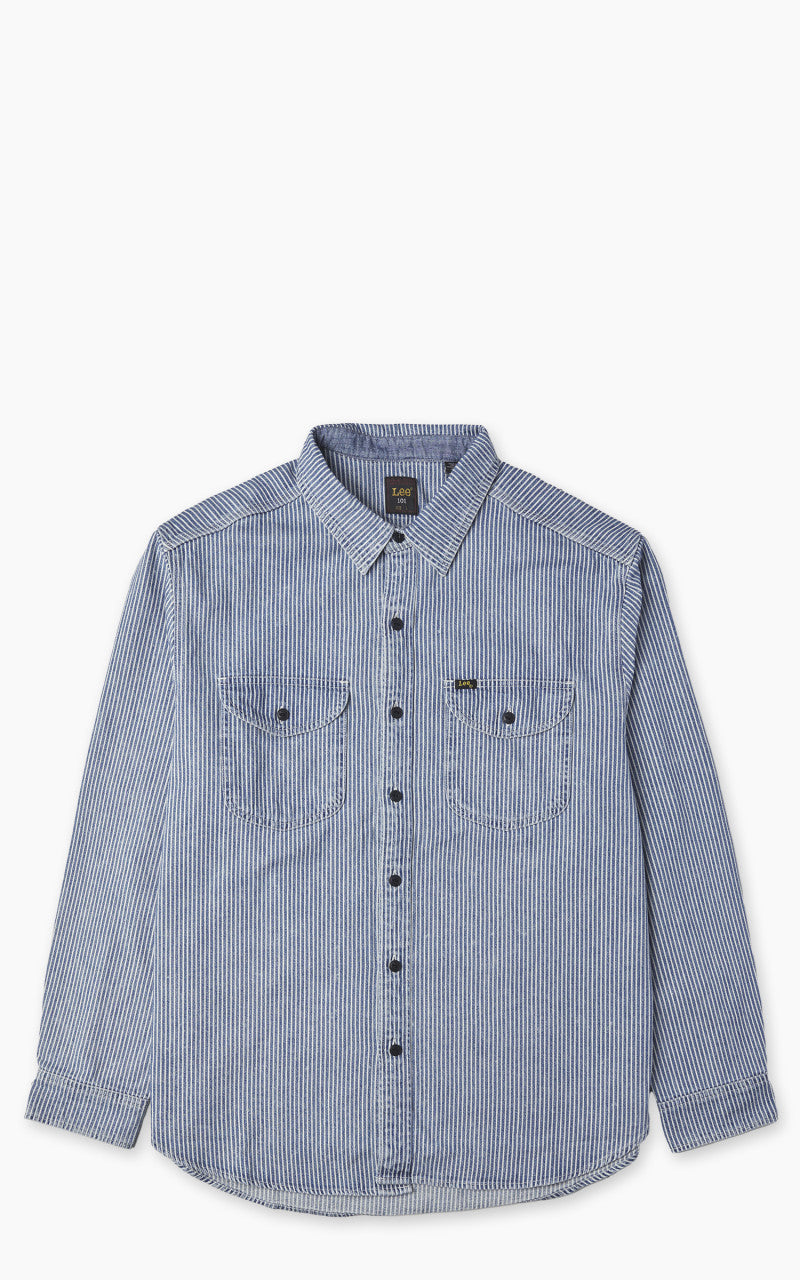 Lee 101 70s Shirt Washed Railroad Stripe Blue