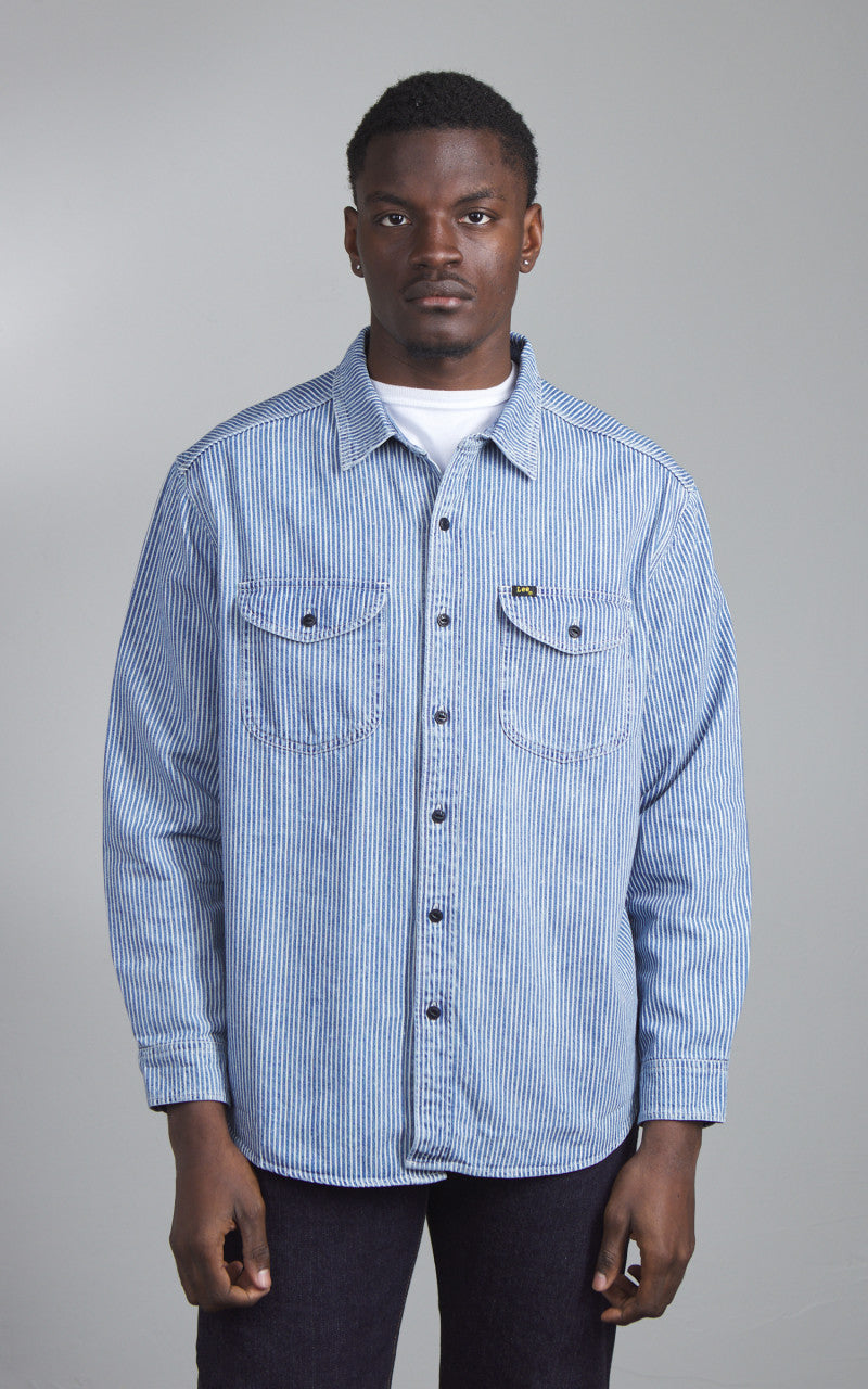 Lee 101 70s Shirt Washed Railroad Stripe Blue