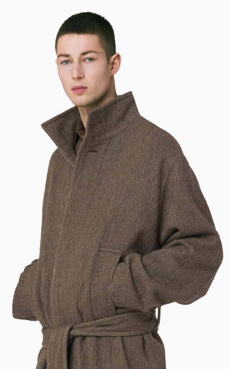 Lemaire Bathrobe Coat Herringbone Wool Alpaca Dark Brown/Beige