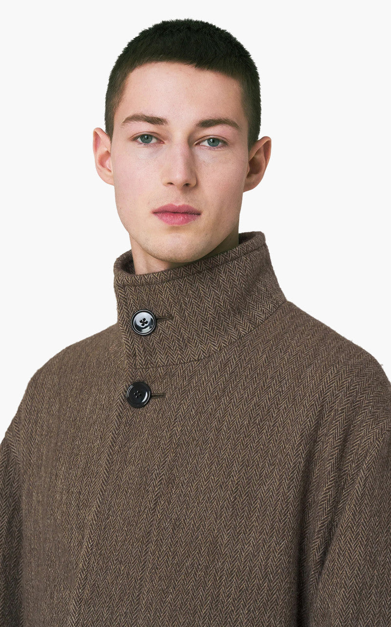 Lemaire Bathrobe Coat Herringbone Wool Alpaca Dark Brown/Beige