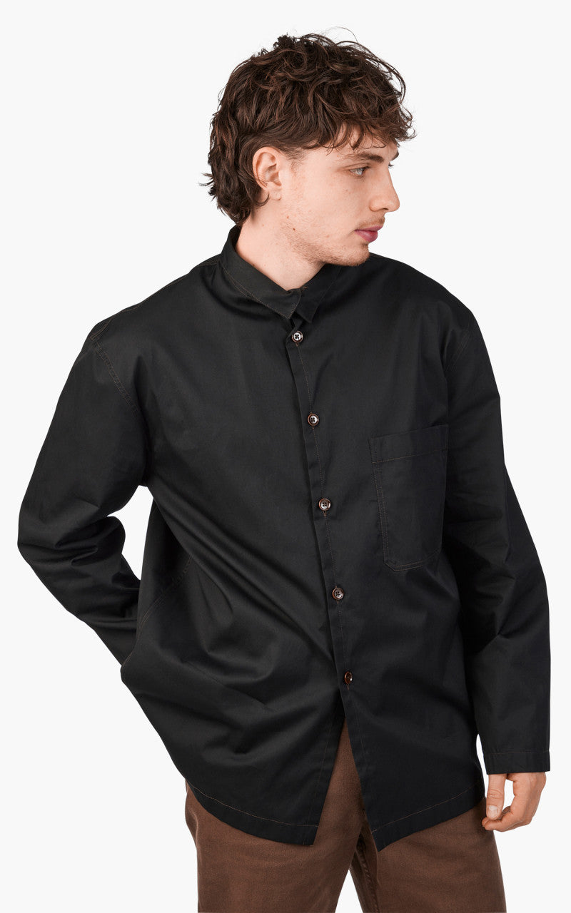 Lemaire Stand Collar Shirt Cotton Twill Black