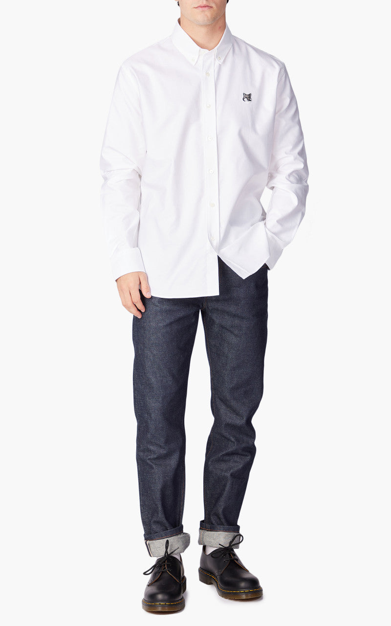Maison Kitsuné Grey Fox Head Patch Button Down Casual Shirt White