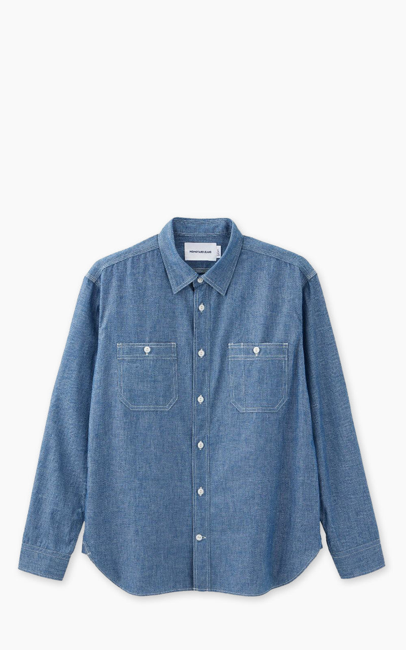 Momotaro Jeans MALS1001 Triple Stitch L/S Chambray Shirt Indigo 5oz