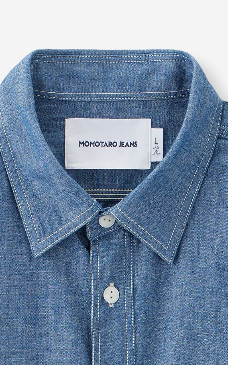 Momotaro Jeans MALS1001 Triple Stitch L/S Chambray Shirt Indigo 5oz