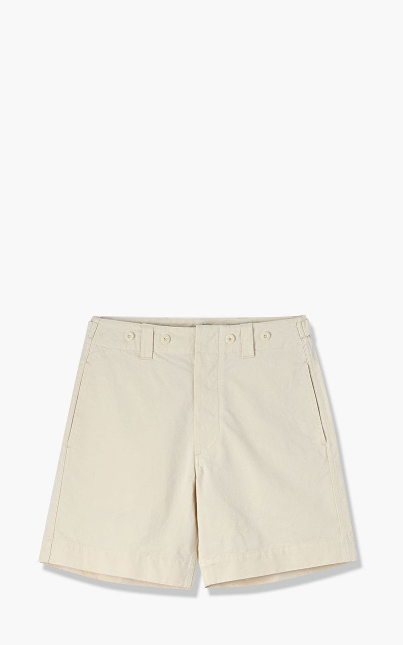 Margaret Howell MHL. Cinch Belt Shorts Washed Compact Cotton Natural