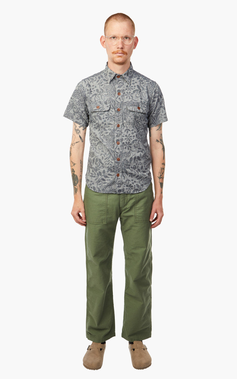 Momotaro Jeans 06-113 Flower Jacquard Shirt Indigo