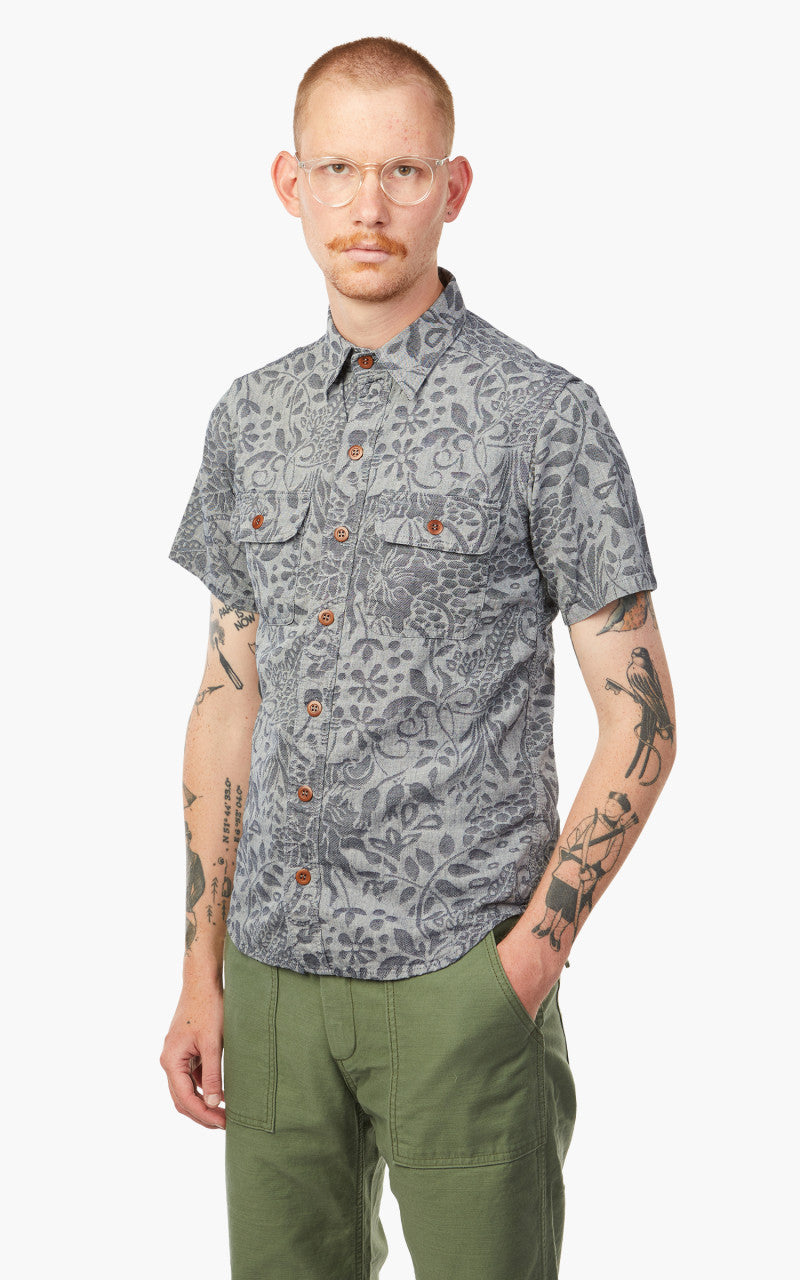 Momotaro Jeans 06-113 Flower Jacquard Shirt Indigo