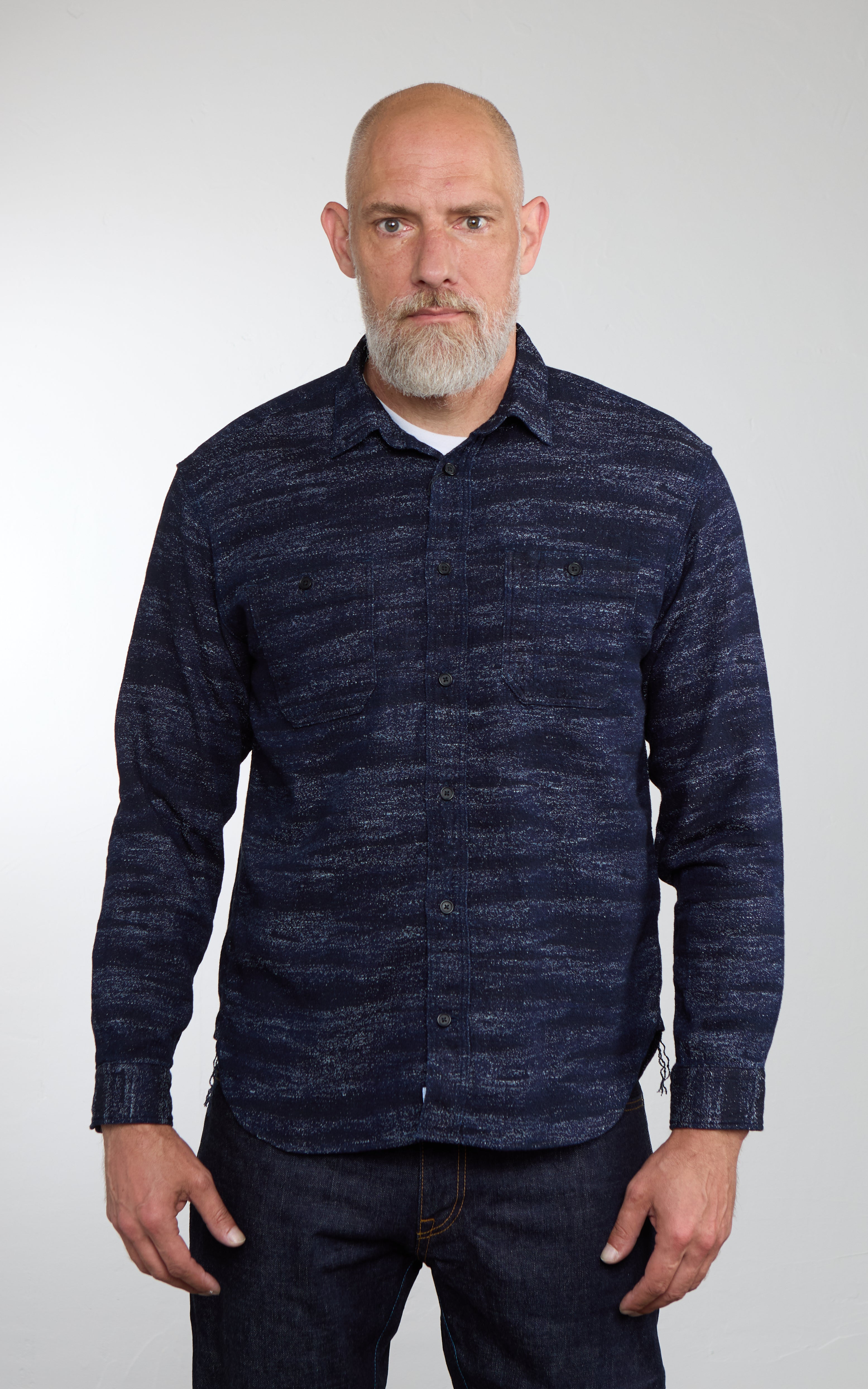 MOMOTARO JEANS MMLS6013 Jacquard Shirt Indigo