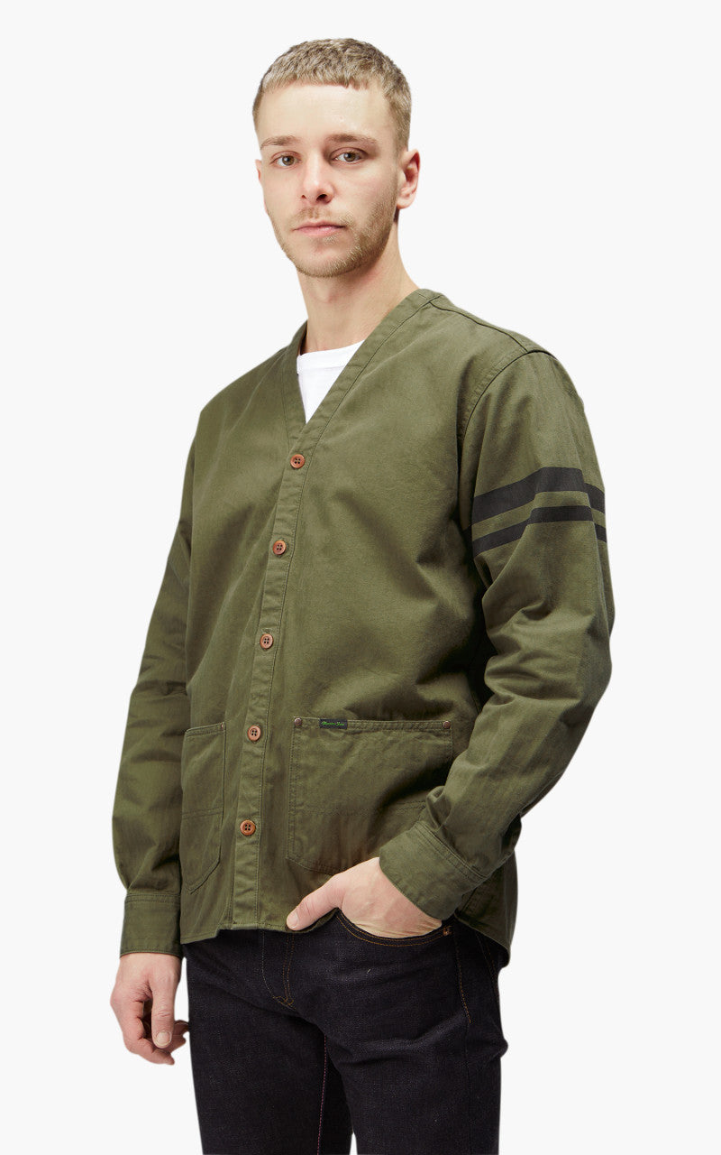 Momotaro Jeans MLS1050M23 Military Herringbone Work Cardigan Olive Drab