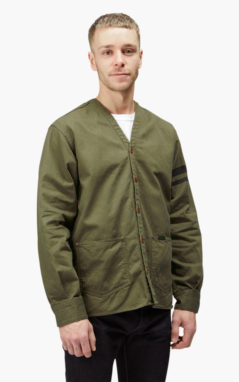 Momotaro Jeans MLS1050M23 Military Herringbone Work Cardigan Olive Drab