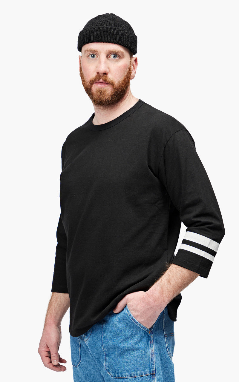 Momotaro Jeans MT004 Zimbabwe Cotton Three Quarter Sleeve T-Shirt Black
