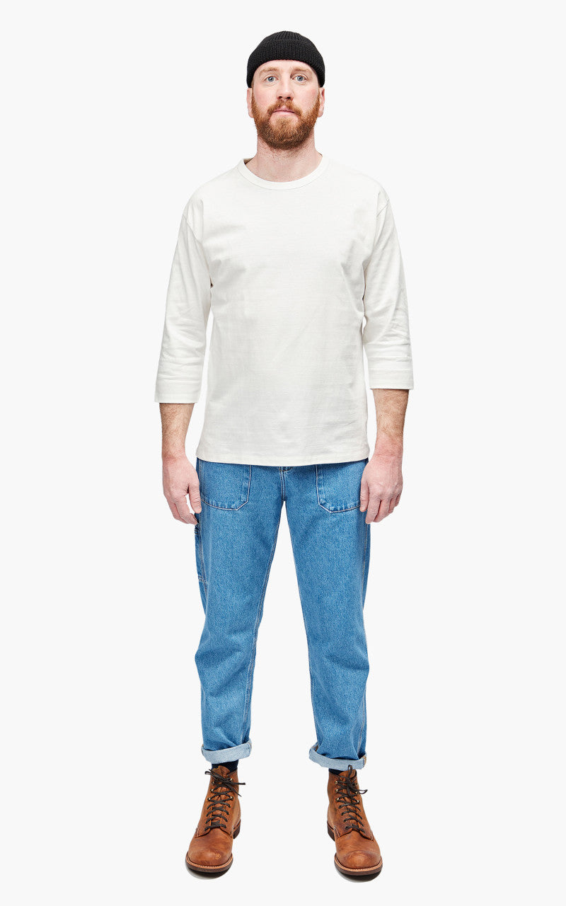 Momotaro Jeans MT004 Zimbabwe Cotton Three Quarter Sleeve T-Shirt White