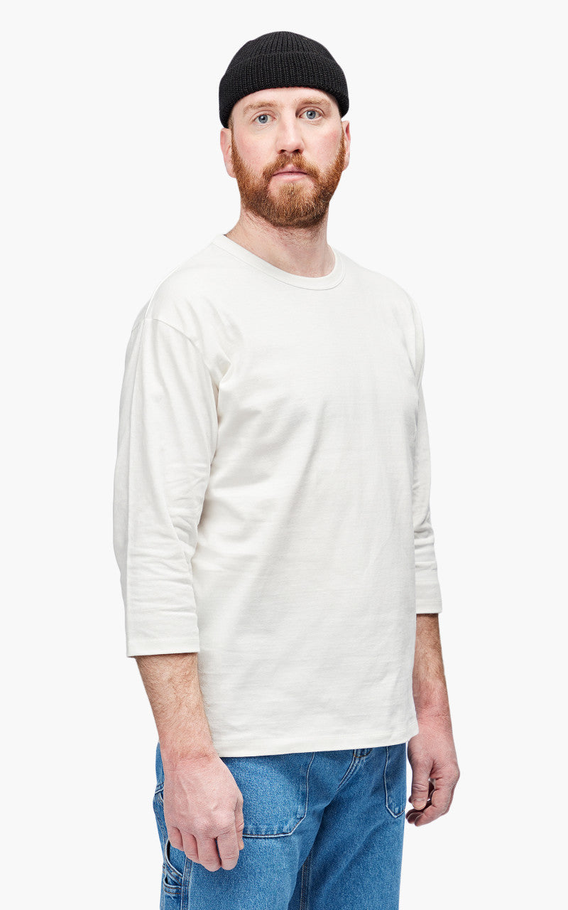 Momotaro Jeans MT004 Zimbabwe Cotton Three Quarter Sleeve T-Shirt White