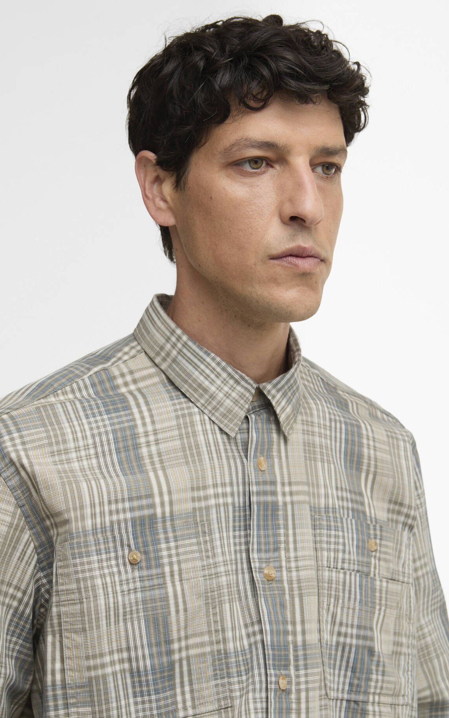 Barbour Maxwell Checked Patch Relaxed Shirt Grey Olive