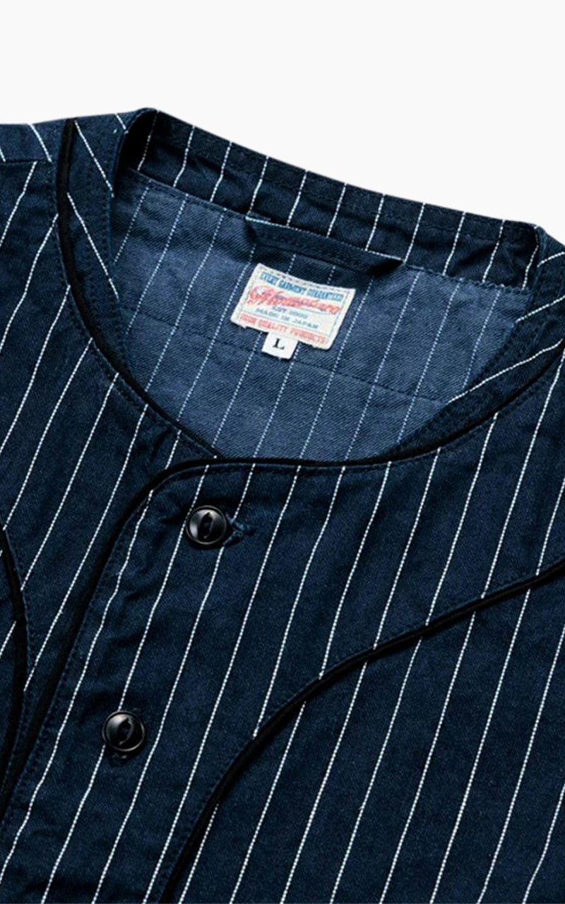 Momotaro Jeans MSS1040M31 Indigo Stripe Baseball Shirt