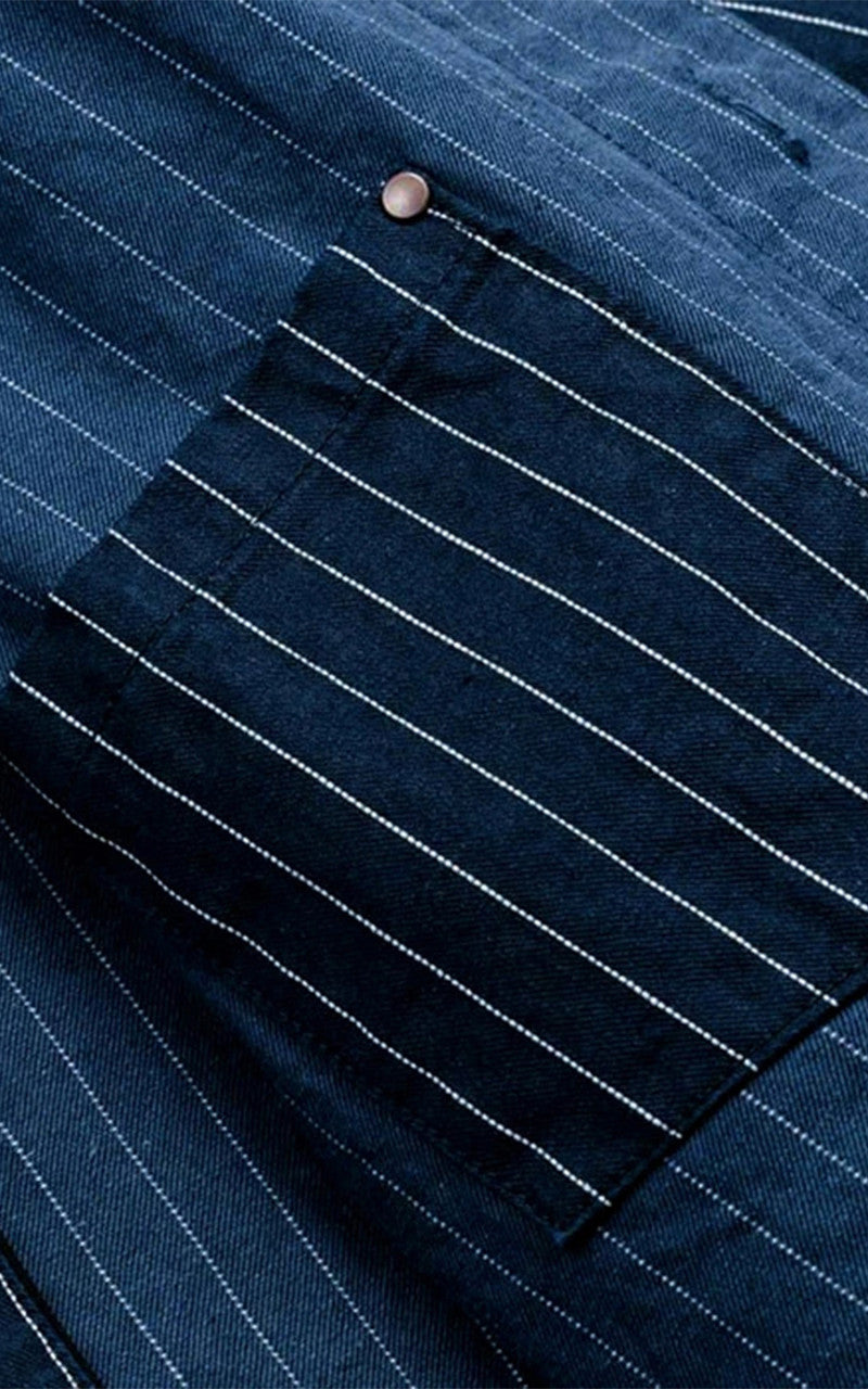 Momotaro Jeans MSS1040M31 Indigo Stripe Baseball Shirt